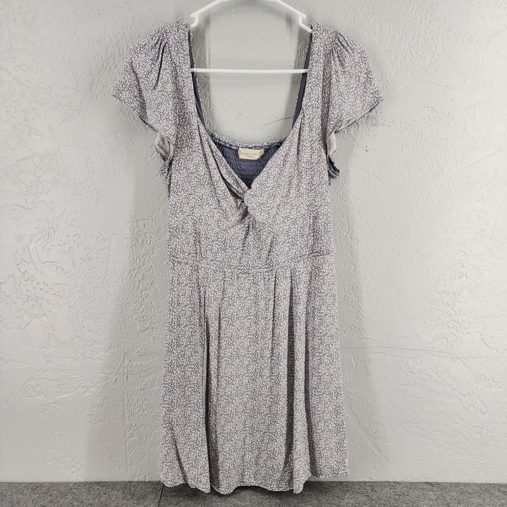 Altar'd State Medium Blue White Floral Smocked Flutter Sleeve Mini Dress Womens